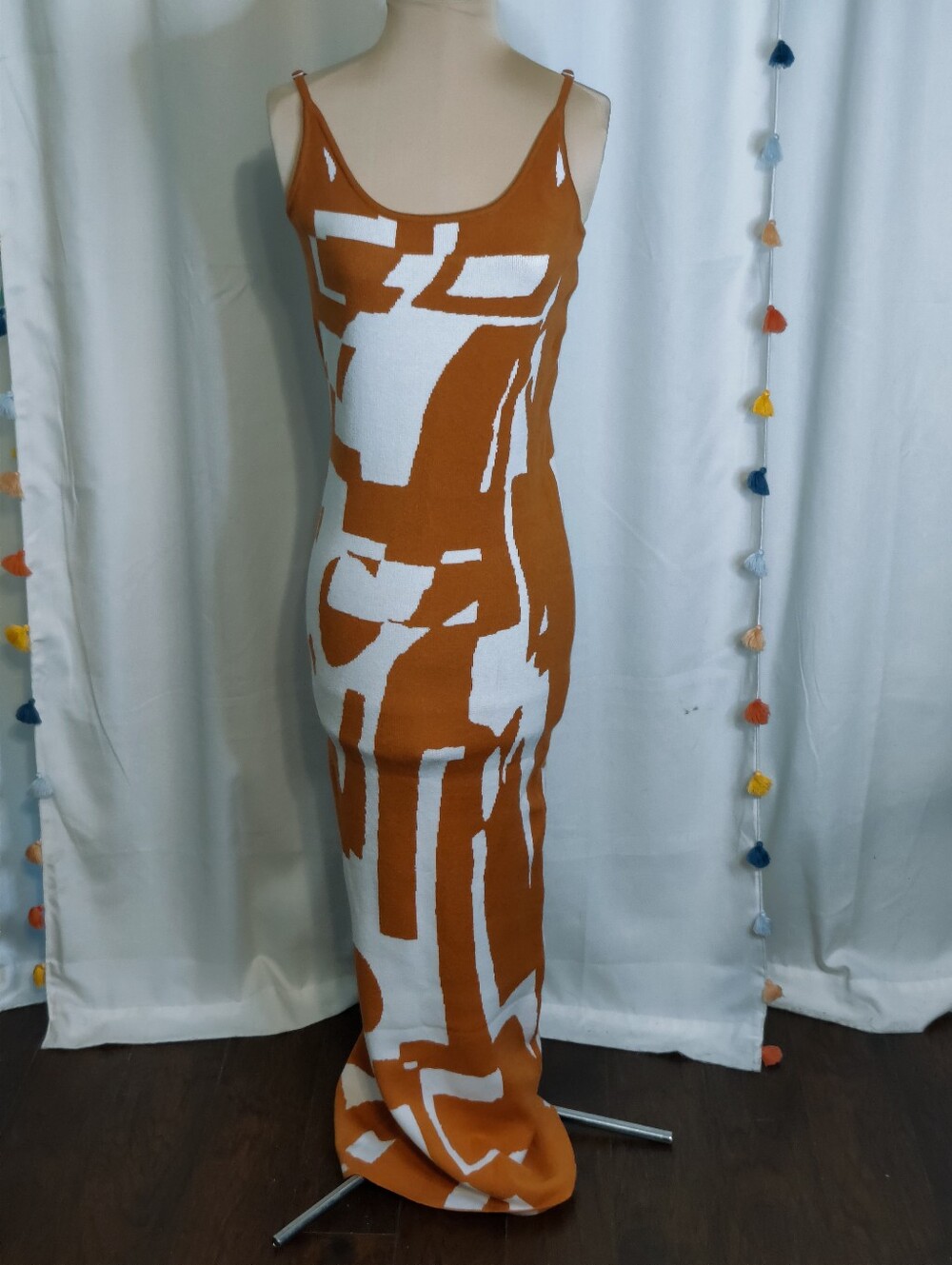 Summer sweater Knitwear puddle hemline Geometric Maxi Dress Terra Cotta so soft